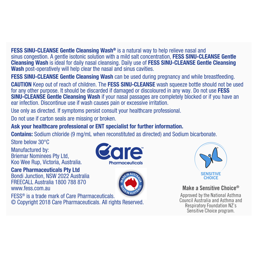 Fess Sinu-Cleanse Gentle Cleansing Refills 100 x 1.94g Sachets Nasal Congestion