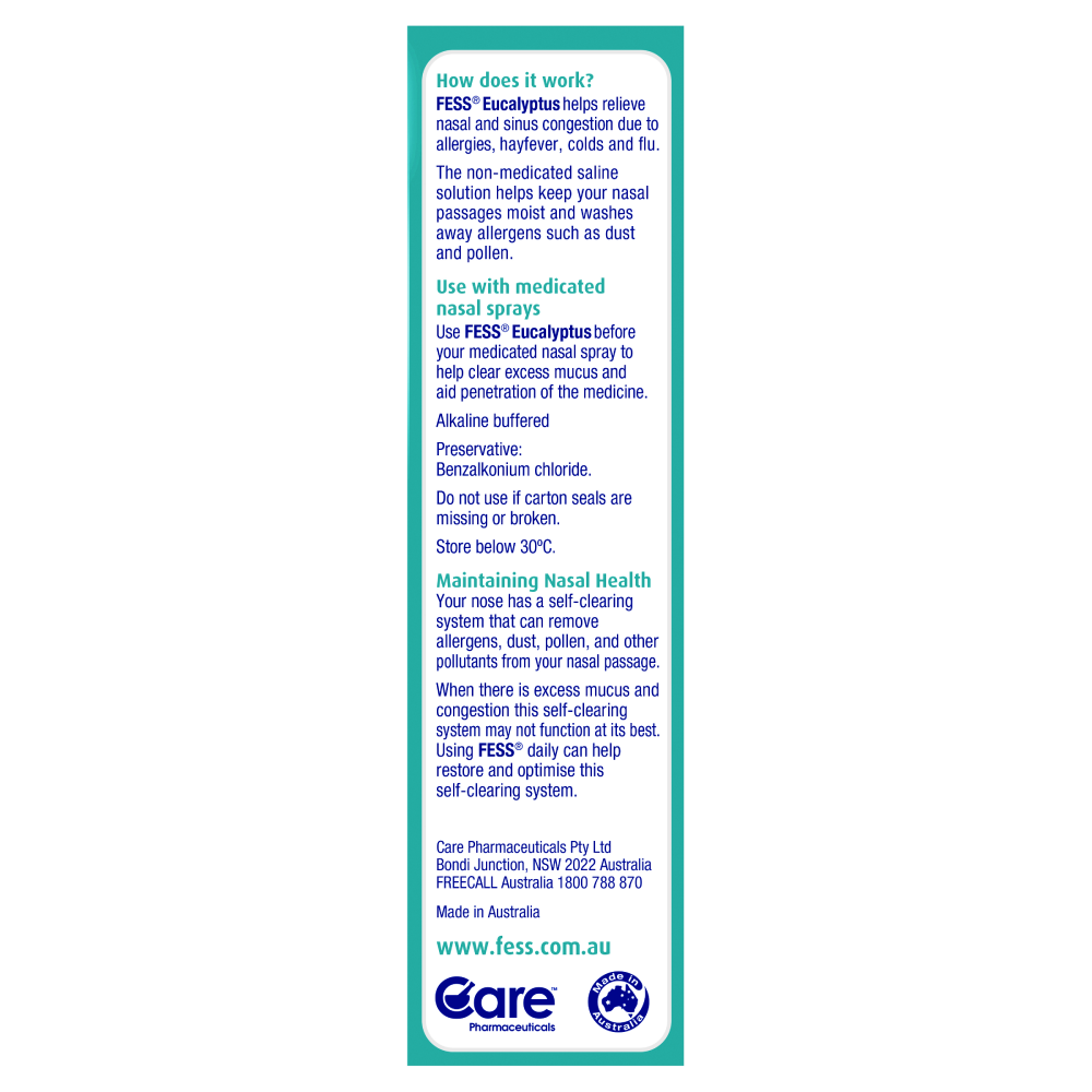 Fess Saline Spray Eucalyptus 30mL Relieve Congestion Non-Medicated Sinusitis