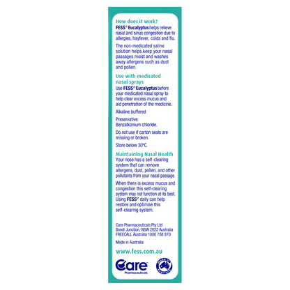 Fess Saline Spray Eucalyptus 30mL Relieve Congestion Non-Medicated Sinusitis