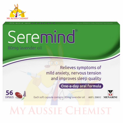 Seremind 56 Capsules 80mg Lavender Oil Mild Anxiety Sleeplessness Relief Silexan