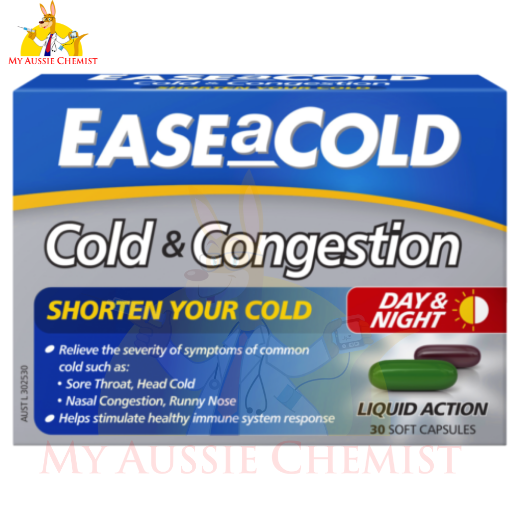 EASEaCOLD Cold & Congestion 30 Soft Capsules Day & Night Ease A Cold