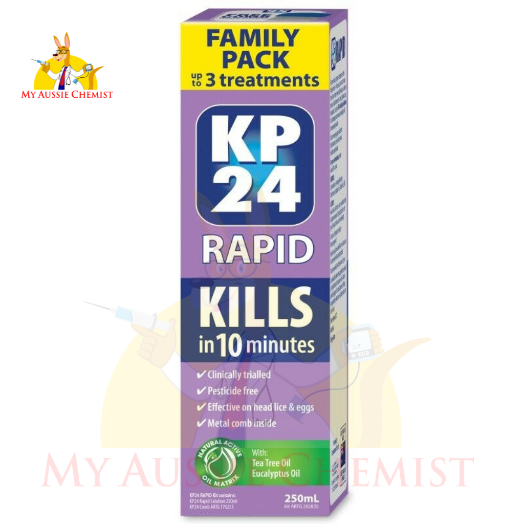 KP24 Rapid Family Pack 250mL 3 Treatments with Metal Comb Kill Head Lice & Eggs