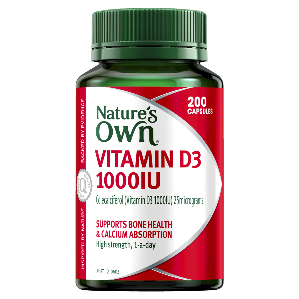 Nature's Own Vitamin D3 1000IU 200 Capsules 1-A-Day Bone Health Natures