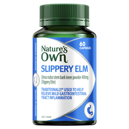 Nature's Own Slippery Elm 60 Capsules 400mg Stem Bark Inner Powder Natures