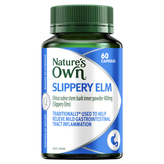 Nature's Own Slippery Elm 60 Capsules 400mg Stem Bark Inner Powder Natures