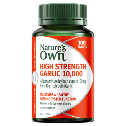 Nature's Own High Strength Garlic 10000mg 100 Tablets Immune Health Natures
