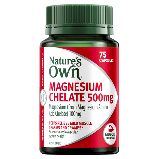 Nature's Own Magnesium Chelate 500mg 75 Capsules Muscle Function Health Natures