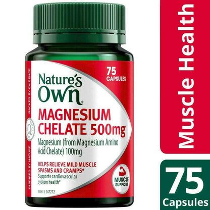 Nature's Own Magnesium Chelate 500mg 75 Capsules Muscle Function Health Natures