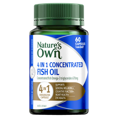 Nature's Own 4 in 1 Concentrated Fish Oil 60 Capsules Brain, Eye & Heart Health