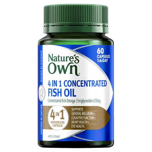 Nature's Own 4 in 1 Concentrated Fish Oil 60 Capsules Brain, Eye & Heart Health