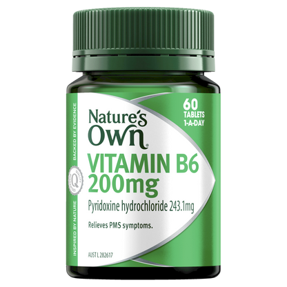 Nature's Own Vitamin B6 200mg 60 Tablets Relieves PMS Symptoms Natures