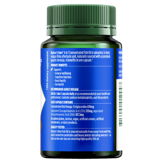 Nature's Own 4 in 1 Concentrated Fish Oil 60 Capsules Brain, Eye & Heart Health