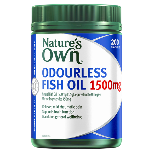 Nature's Own Odourless Fish Oil 1500mg 200 Capsules Omega-3 Brain Heart Health