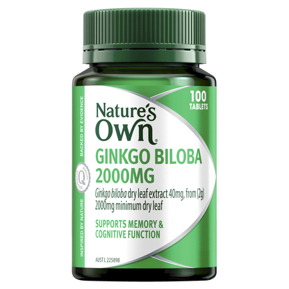 Nature's Own Ginkgo Biloba 2000mg 100 Tablets Memory Cognitive Function Natures