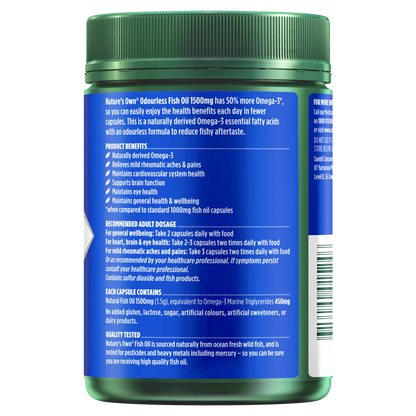 Nature's Own Odourless Fish Oil 1500mg 200 Capsules Omega-3 Brain Heart Health
