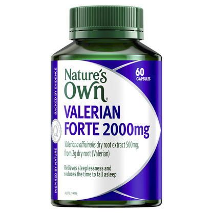 Nature's Own Valerian Forte 2000mg 60 Capsules Relieves Sleeplessness Natures