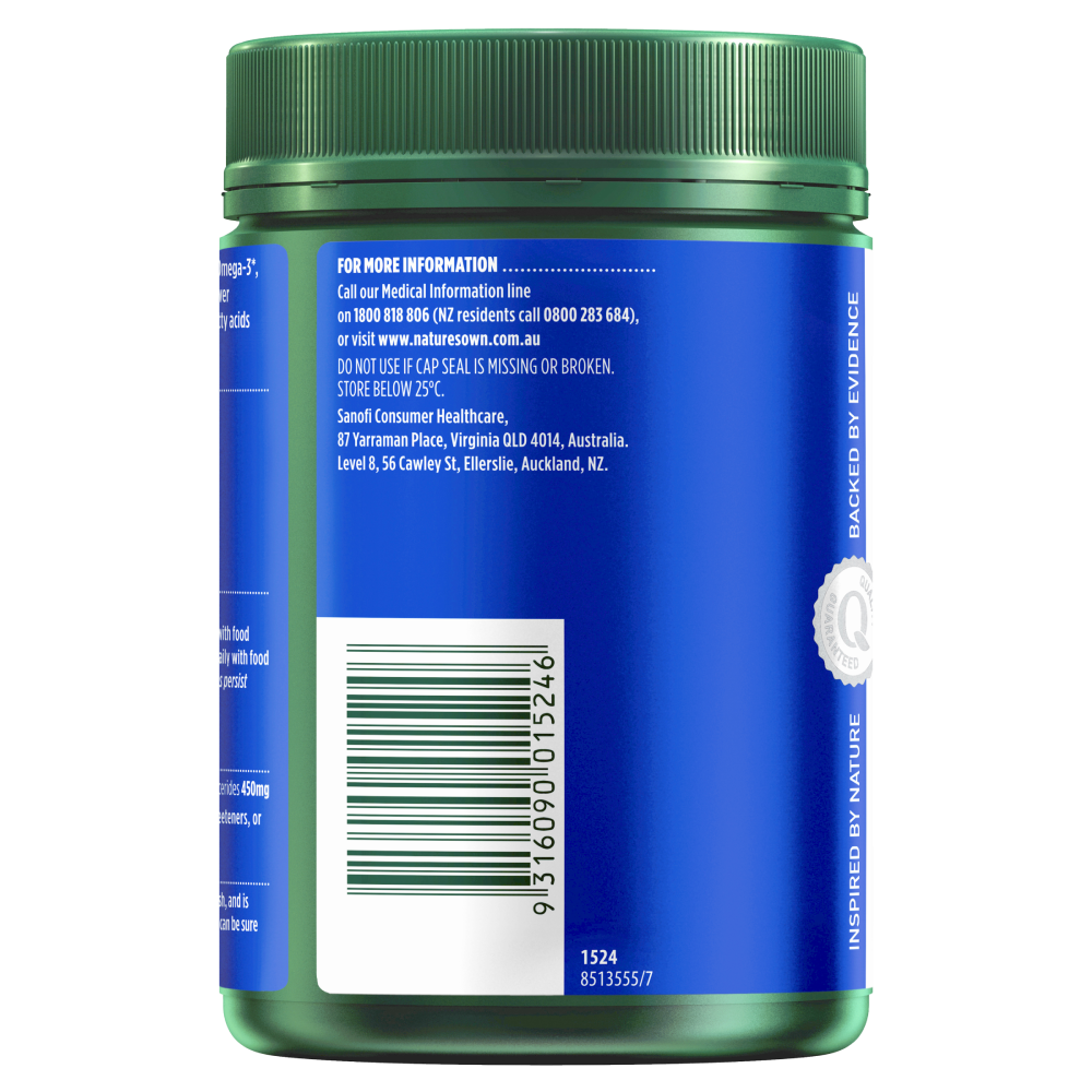 Nature's Own Odourless Fish Oil 1500mg 200 Capsules Omega-3 Brain Heart Health