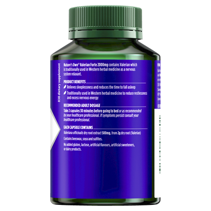 Nature's Own Valerian Forte 2000mg 60 Capsules Relieves Sleeplessness Natures