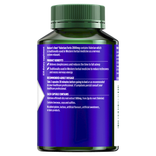 Nature's Own Valerian Forte 2000mg 60 Capsules Relieves Sleeplessness Natures