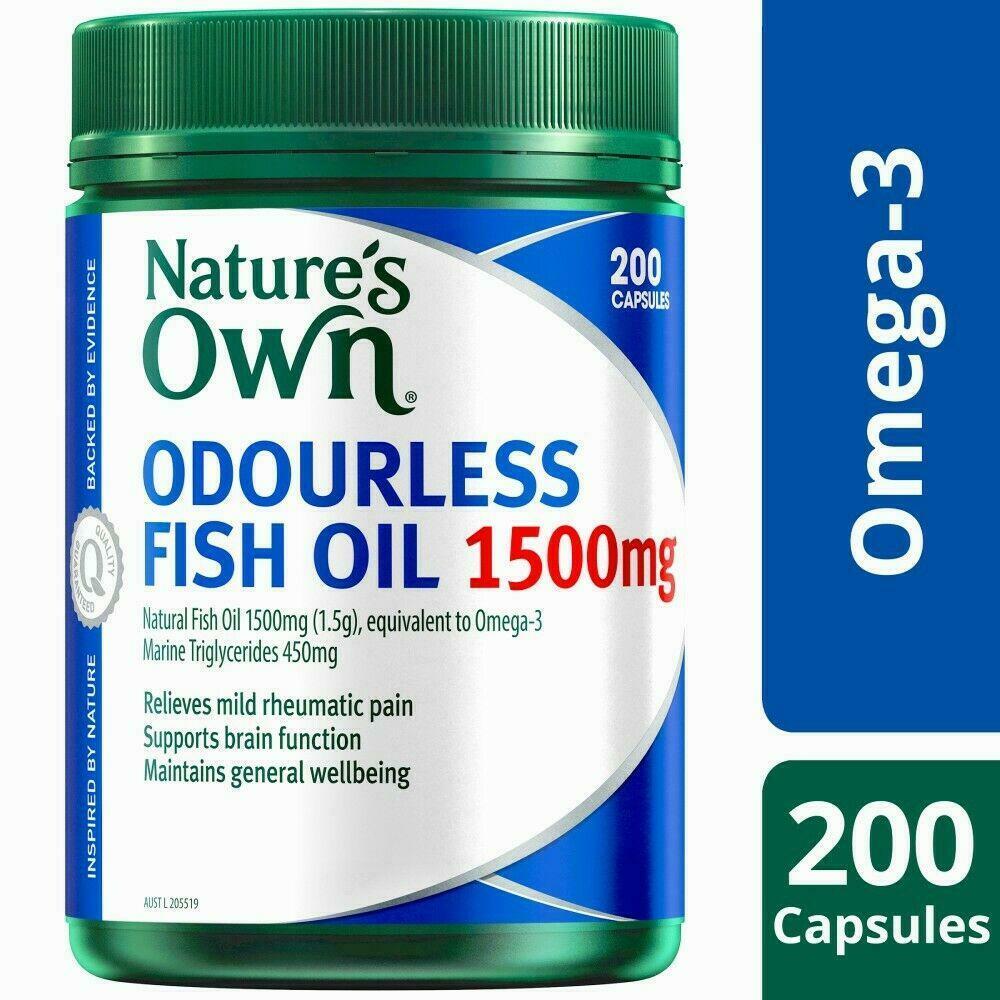 Nature's Own Odourless Fish Oil 1500mg 200 Capsules Omega-3 Brain Heart Health