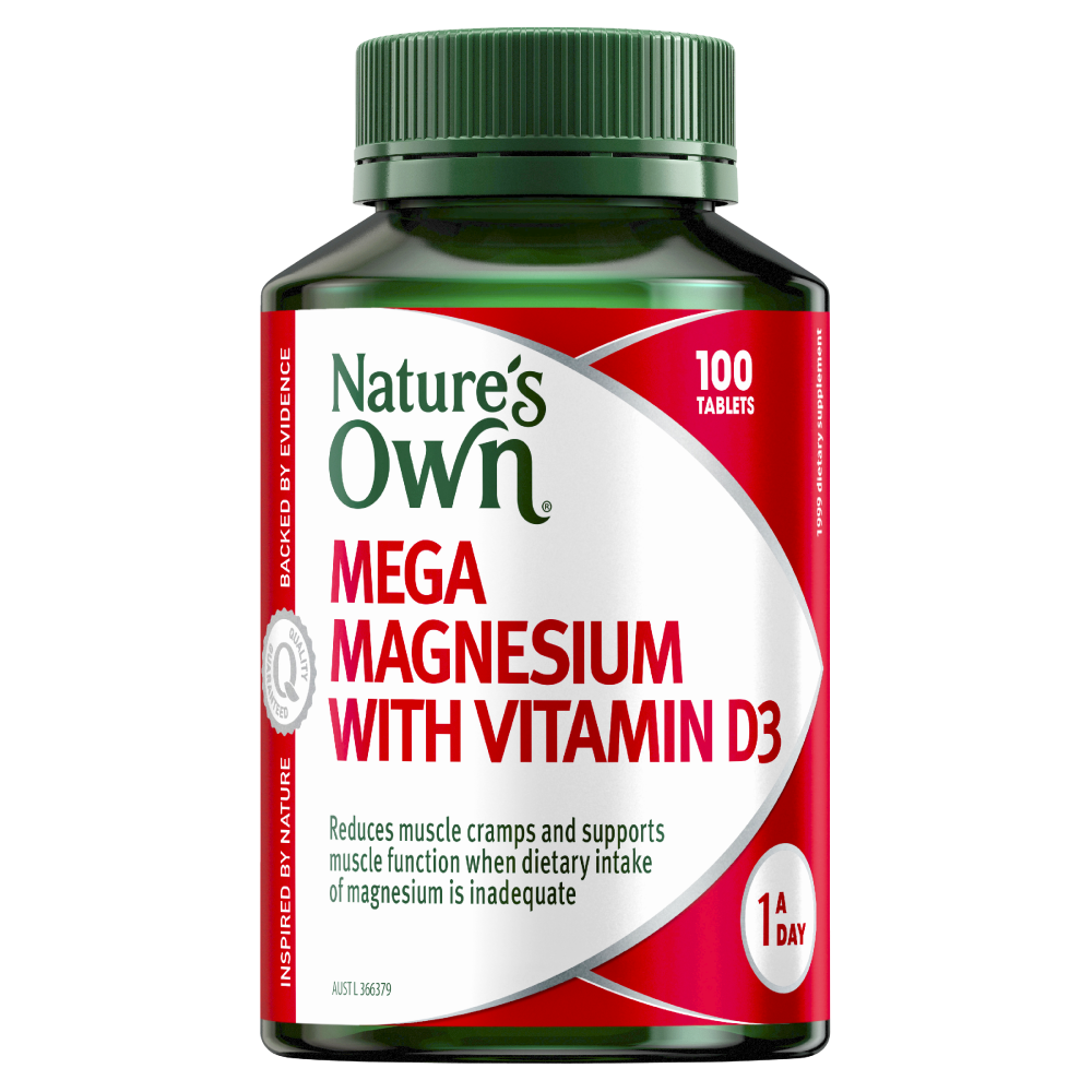 Nature's Own Mega Magnesium with Vitamin D3 100 Tablets 1 A Day Muscle Health