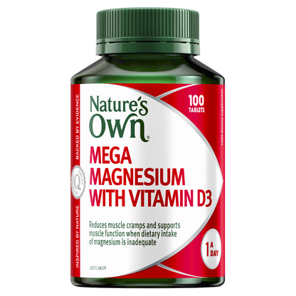 Nature's Own Mega Magnesium with Vitamin D3 100 Tablets 1 A Day Muscle Health