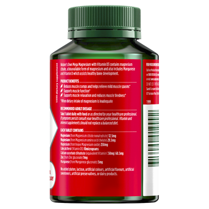 Nature's Own Mega Magnesium with Vitamin D3 100 Tablets 1 A Day Muscle Health