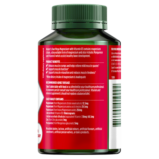 Nature's Own Mega Magnesium with Vitamin D3 100 Tablets 1 A Day Muscle Health