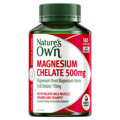 Nature's Own Magnesium Chelate 500mg 180 Capsules Muscle Support Cramps Spasms