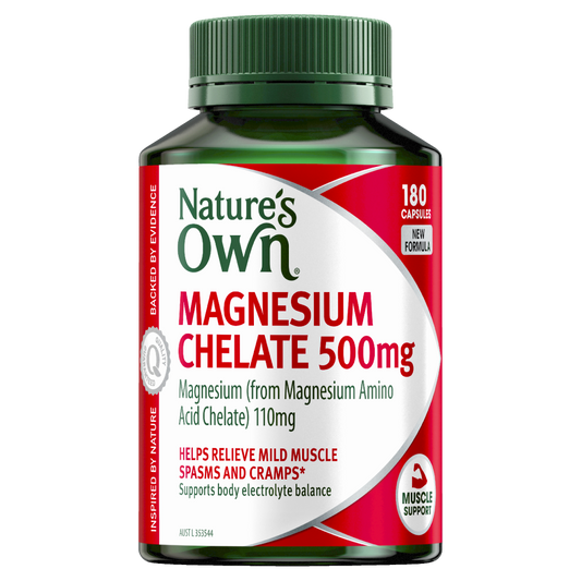 Nature's Own Magnesium Chelate 500mg 180 Capsules Muscle Support Cramps Spasms