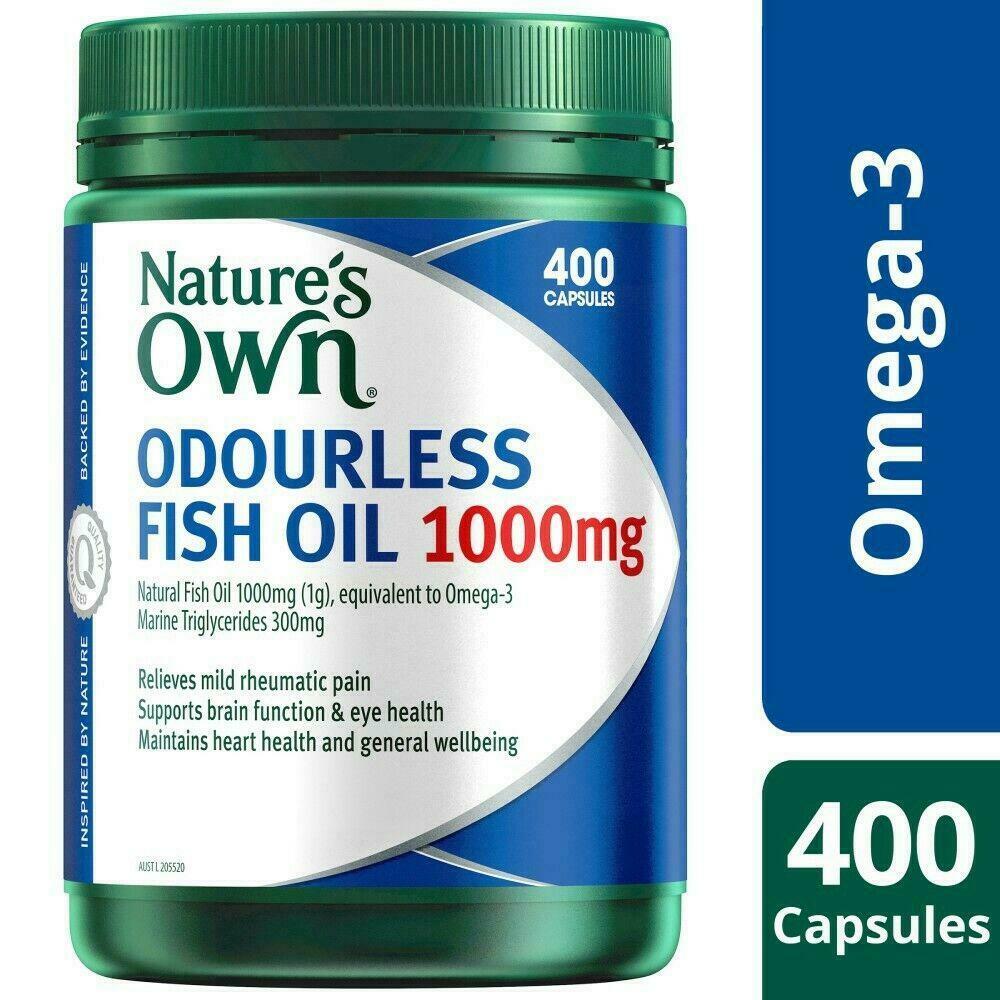 Nature's Own Odourless Fish Oil 1000mg 400 Capsules Omega-3 1g Natures Own