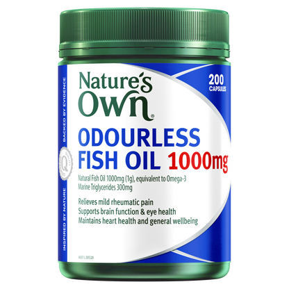 Nature's Own Odourless Fish Oil 1000mg 200 Capsules Omega-3 1g Natures Own