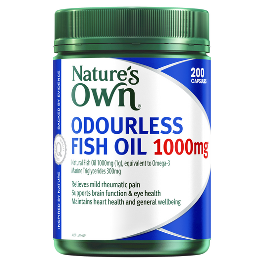 Nature's Own Odourless Fish Oil 1000mg 200 Capsules Omega-3 1g Natures Own