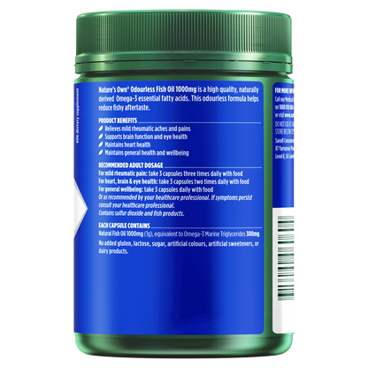 Nature's Own Odourless Fish Oil 1000mg 200 Capsules Omega-3 1g Natures Own