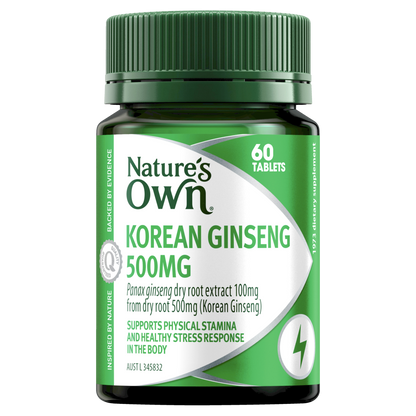 Nature's Own Korean Ginseng 500mg 60 Tablets Healthy Stress Response Natures