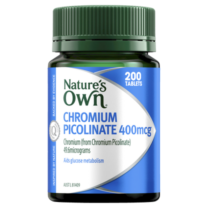 Nature's Own Chromium Picolinate 400mcg 200 Tablets Glucose Metabolism Natures