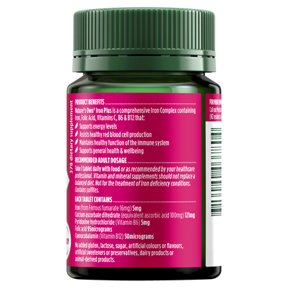 Nature's Own Iron Plus 50 Tablets with B6 & B12 Maintains Energy Levels Natures