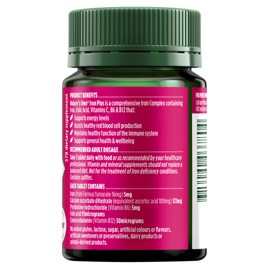 Nature's Own Iron Plus 50 Tablets with B6 & B12 Maintains Energy Levels Natures