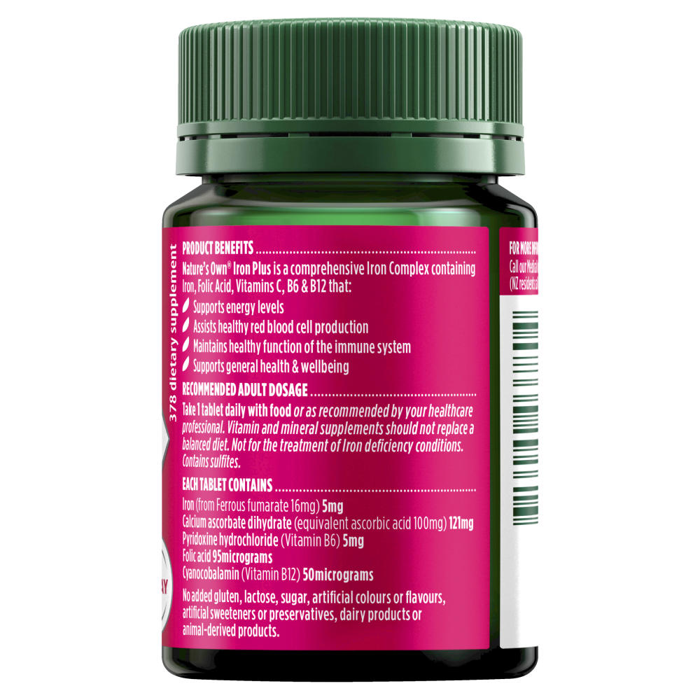 Nature's Own Iron Plus 50 Tablets with B6 & B12 Maintains Energy Levels Natures