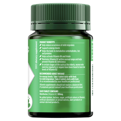 Nature's Own Vitamin B2 100mg 100 Tablets Mild Migraine Relief Vegan Natures