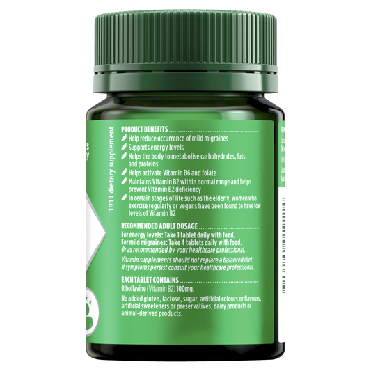 Nature's Own Vitamin B2 100mg 100 Tablets Mild Migraine Relief Vegan Natures