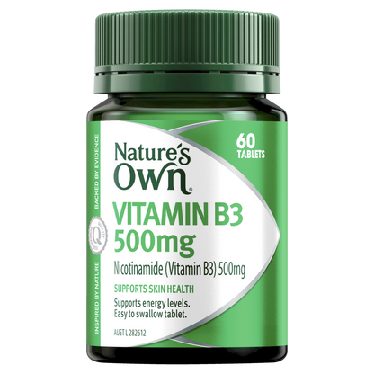Nature's Own Vitamin B3 500mg 60 Tablets Skin Health Energy Levels Natures