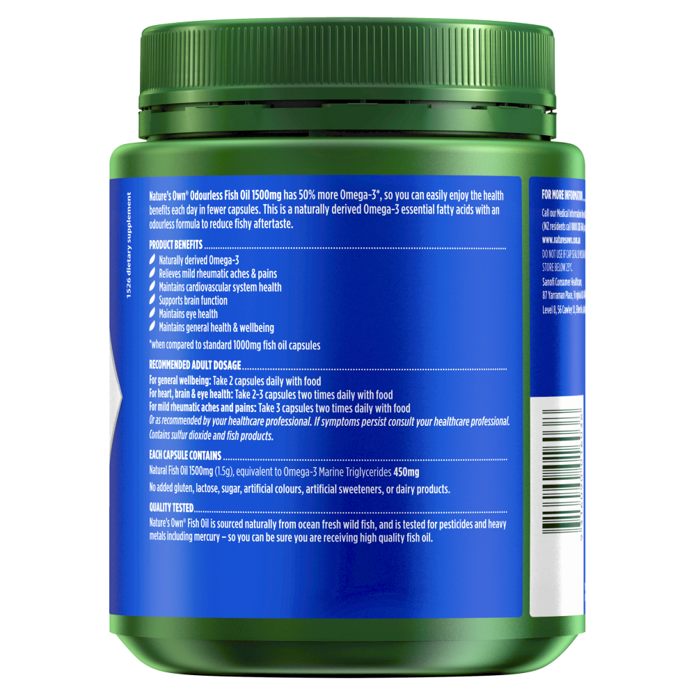 Nature's Own Odourless Fish Oil 1500mg 400 Capsules Omega-3 Brain Heart Health
