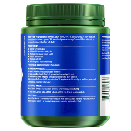 Nature's Own Odourless Fish Oil 1500mg 400 Capsules Omega-3 Brain Heart Health