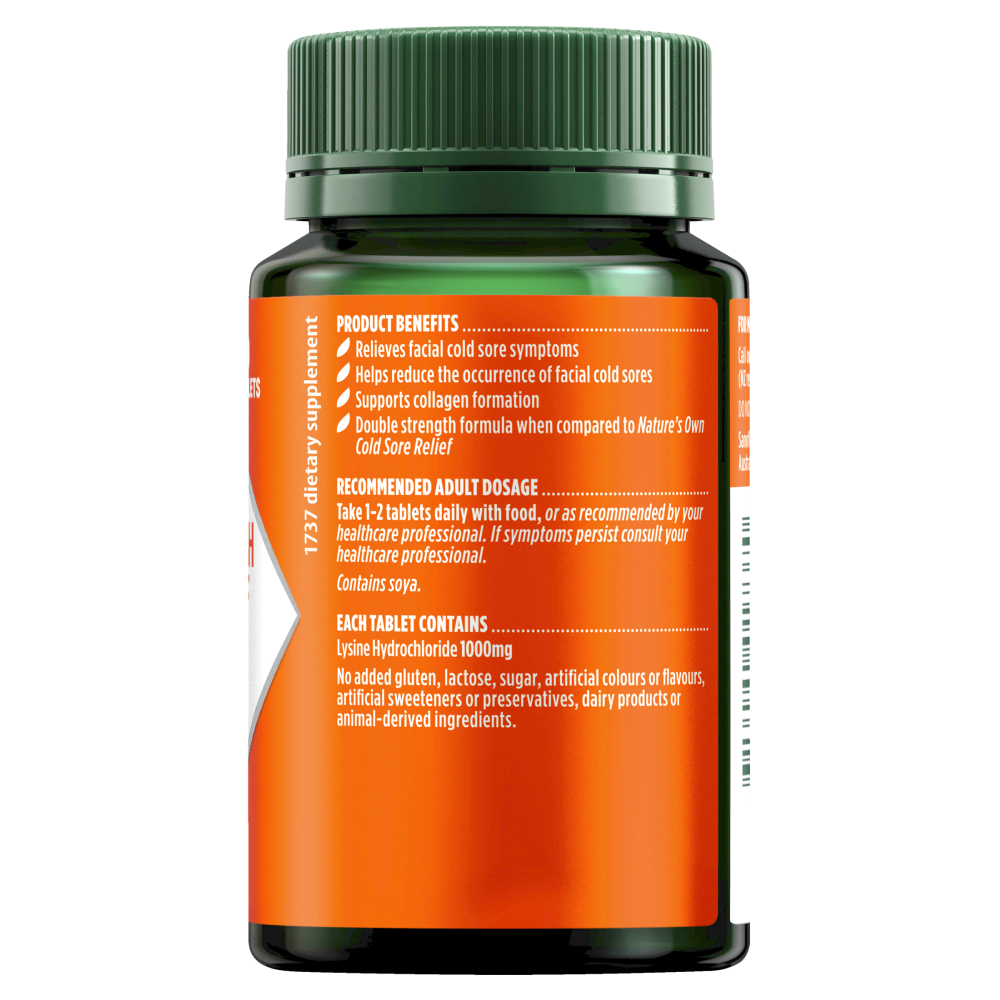 Nature's Own Double Strength Cold Sore Relief 50 Tablets L-Lysine Natures