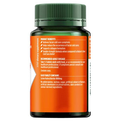 Nature's Own Double Strength Cold Sore Relief 50 Tablets L-Lysine Natures