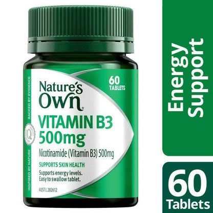 Nature's Own Vitamin B3 500mg 60 Tablets Skin Health Energy Levels Natures