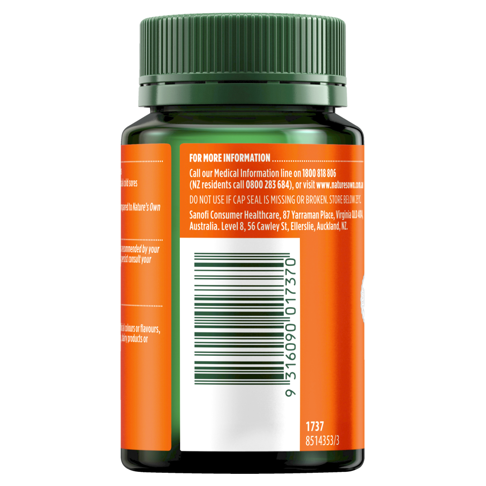 Nature's Own Double Strength Cold Sore Relief 50 Tablets L-Lysine Natures