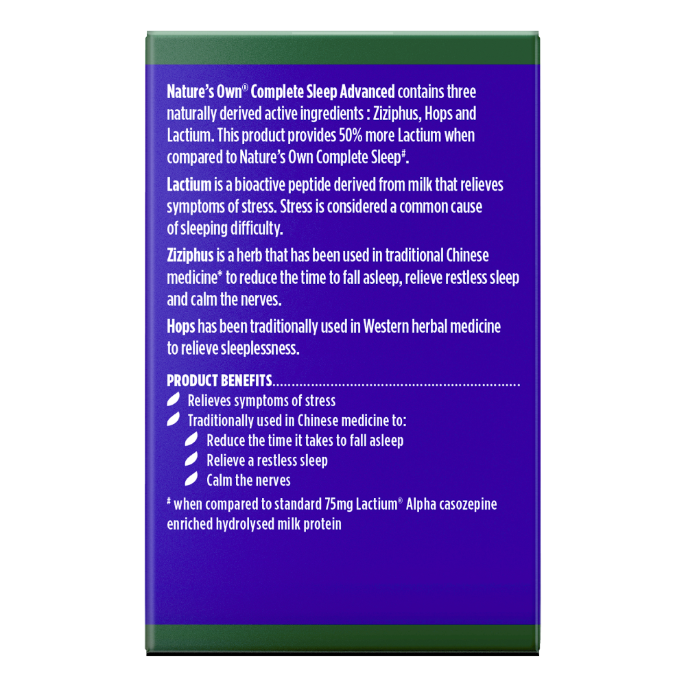 Nature's Own Complete Sleep Advanced 30 Tablets Ziziphus, Hops & Lactium Natures