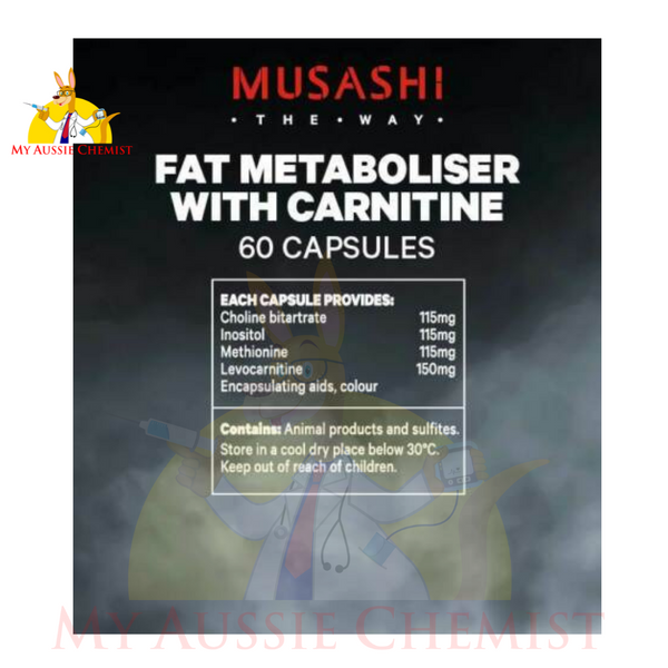 L Carnitine Powder MUSASHI Fat Metaboliser Capsules With Carnitine - 60 Caps, 115mg Choline Bitartrate Musashi Fat Metaboliser With Carnitine L Carnitine Powder MUSASHI Fat Metaboliser Capsules With Carnitine - 60 Caps, 115mg Choline Bitartrate Musashi Fat Metaboliser With Carnitine
